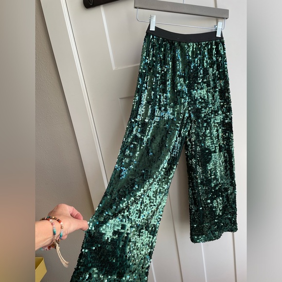 Primark Emerald Green Sequins Crop Pants small - Picture 3 of 7